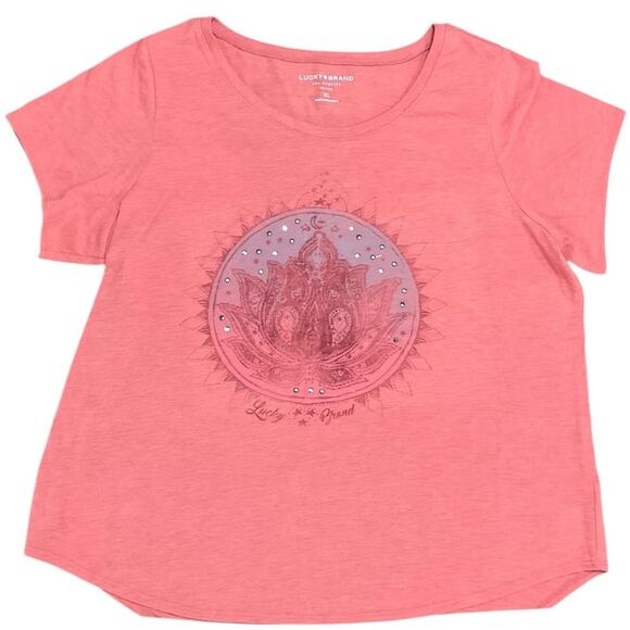Lucky Brand Women's Coral Short Sleeve Tee with Graphic Size XL EUC - Picture 1 of 9